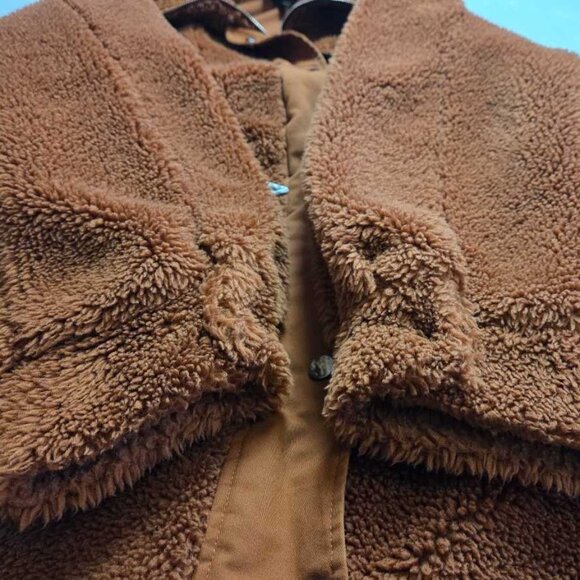 L (w flaw) Varley from Anthropologie sherpa Jones coat Caramel Cafe - Picture 7 of 10